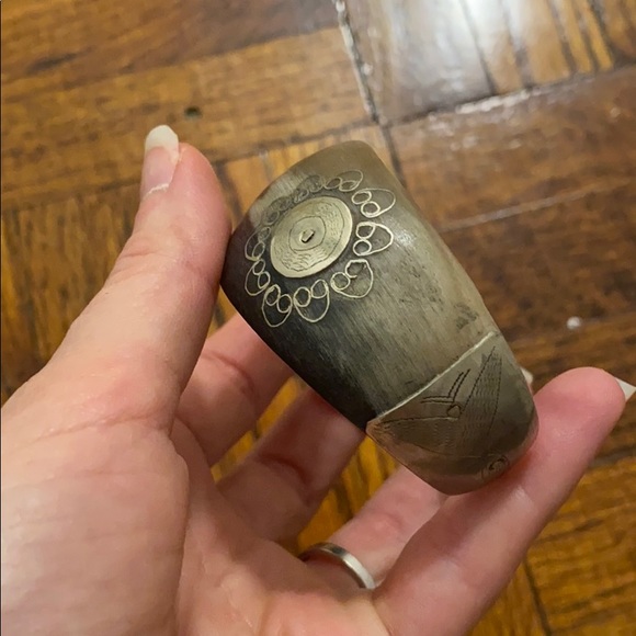 Horn and Sterling Silver Bangle Bracelet - Picture 3 of 6